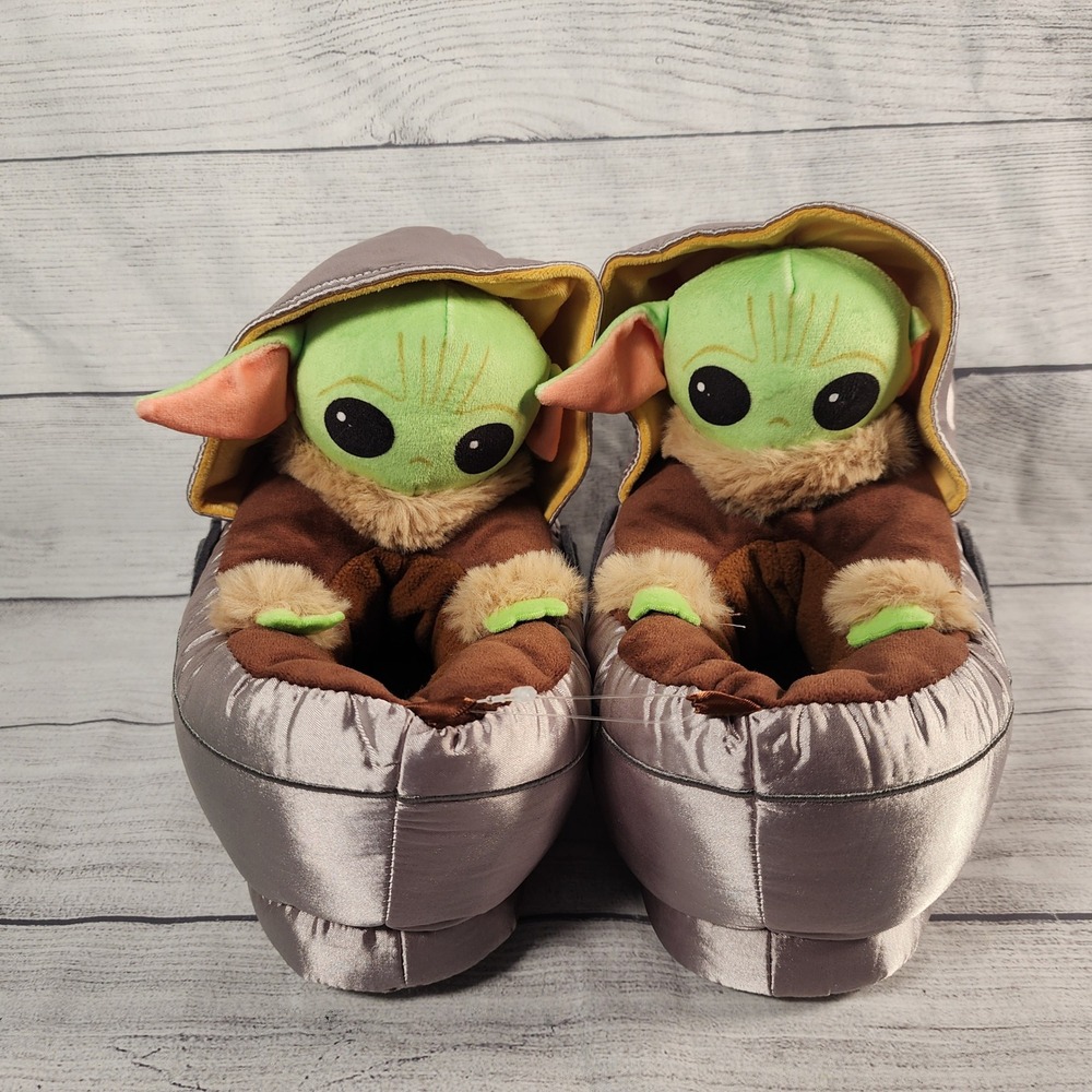 Gap Kids Star Wars Grogu Size 3-4 Baby Yoda Hover Pram Plush Slippers Silver